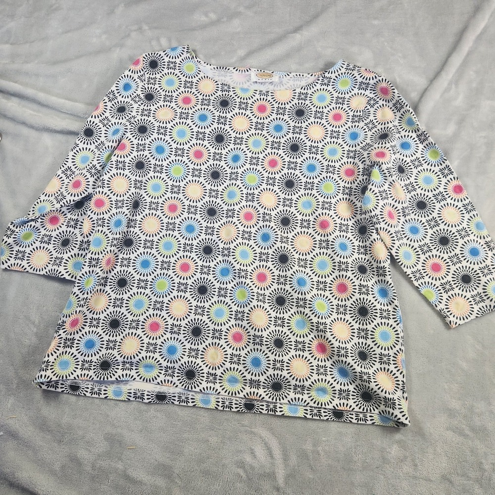 Talbots Women's Sz XL Cotton Floral Mandala 3/4 Sleeve Top Cottagecore Classic